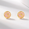 S925 Sterling Silver Flat Round with Flower Pattern Stud Earrings XR5943-1-1