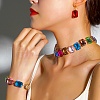 Alloy & Glass Rectangle Link Chain Necklaces & Bracelet & Dangle Earrings Sets FS-WGC2D75-02-3