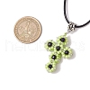 Glass Seed Beads & Synthetic Blue Goldstone Beaded Cross Pendant Necklaces NJEW-MZ00103-01-3