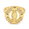 Flat Round with Saint & Heart Rack Plating Brass Micro Pave Cubic Zirconia Adjustable Rings RJEW-I105-04G-10-2