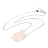 Natural Rose Quartz Double Terminal Pointed Faceted Bullet Pendant Necklaces NJEW-C080-01P-01-4
