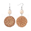Handmade Reed Cane/Rattan Woven Beads Dangle Earrings EJEW-JE03017-01-2