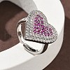 Heart Brass Micro Pave Cubic Zirconia Cuff Rings for Women RJEW-A069-12P-4