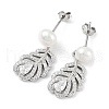 Anti-Tarnish Cubic Zirconia Feather with Natural Pearl Dangle Stud Earrings EJEW-F318-14P-1
