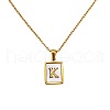 Rectangle Stainless Steel Pave Natural White Shell Initial Pendant Necklaces for Women FS-WGB5EDA-11-2