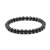 Natural Obsidian & Lava Rock Round Beads Stretch Bracelets Set BJEW-JB06982-04-3