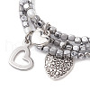 Cube Electroplated Synthetic Non-magnetic Hematite & Natural Pearl Multi-strand Beaded Bracelets BJEW-JB10571-3