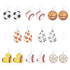 ANATTASOUL 8 Pairs 8 Styles Baseball & Basketball & Volleyball PU Leather Dangle Earrings EJEW-AN0001-39-1