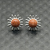 Alloy Natural Tiger Eye Flower Stud Earrings OL8231-3-1