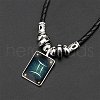 Luminous Rectangle with Constellation Alloy Glass Pendant Black Braided Imitation Leather Cord Necklaces WG00EE9-10-1