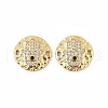 Brass Micro Pave Clear Cubic Zirconia Disc with Hamsa Hand Connector Charms KK-P300-24G-01-1