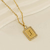304 Stainless Steel Micro Pave Clear Cubic Zirconia Rectangle with Hollow Letter Pendant Necklaces FS-WGAE794-13-1