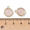 Brass Pave Natural Rose Quartz Faceted Flat Round Charms G-U028-03G-07-3