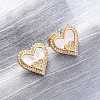 Heart Brass Micro Pave Clear Cubic Zirconia Stud Earrings KK-D363-12A-G-4