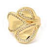 Leaf Brass Micro Pave Cubic Zirconia Open Cuff Rings RJEW-U008-18G-2