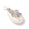 Natural Cowrie Shell & Alloy Sea Animals Pendants PALLOY-JF03751-07-3