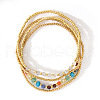 4Pcs Luxury Natural Rutilated Quartz Round Beads & Moonstone & Lapis Lazuli & Malaysia Jade & Glass & Cubic Zirconia & Purple  Garnet & Red Garnet & Glass Seed Beads Stretch Bracelet Set for Women AP3962-4-1