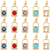 Beebeecraft 15Pcs 5 Colors Real 18K Gold Plated Brass Micro Pave Cubic Zirconia Charms ZIRC-BBC0002-32-1