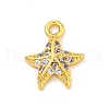 Starfish Rack Plating Brass Micro Pave Clear Cubic Zirconia Charms KK-P277-12G-1