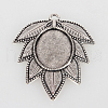 Tibetan Style Alloy Leaf Pendant Cabochon Settings X-TIBEP-N003-44AS-1