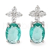 Brass Pave Cubic Zirconia Flower & Oval Stud Earrings for Women EJEW-I304-26P-2