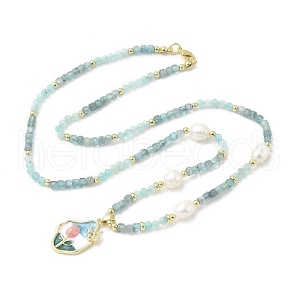 Natural Amazonite Pendant Necklaces for Women NJEW-G165-01A-G-1