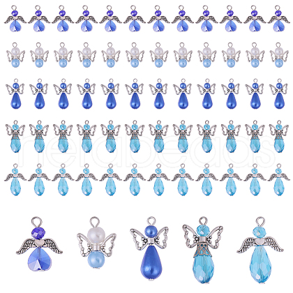 60Pcs 5 Styles Tibetan Style Alloy Butterfly Bead & ABS Plastic Pearl & Glass Pendants PALLOY-CA00016-1