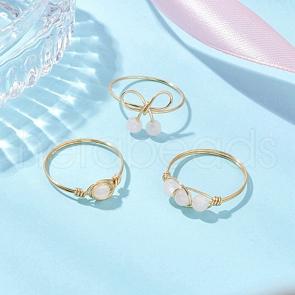Round Natural Rose Quartz Finger Rings for Women RJEW-JR00857-02-1
