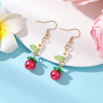 304 Stainless Steel Tomato Dangle Earrings EJEW-MZ00464-01-1