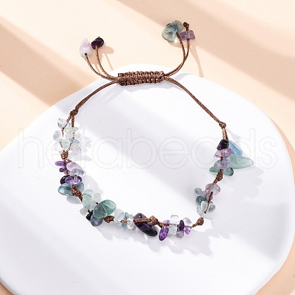 Adjustable Natural Fluorite Braided Bead Bracelets for Women BJEW-U035-02I-1