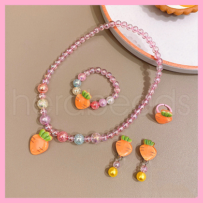 Fruits Plastic Necklace & Bracelets & Earring & Rings Sets for Kids FS-WGEB71F-02-1