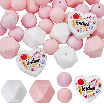 SUNNYCLUE Heart & Hexagon & Round Silicone Focal Beads SIL-SC0002-30-1
