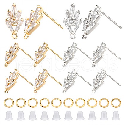 CREATCABIN 6 Pairs 2 Colors Brass Grass Shape Stud Earring Findings KK-CN0001-91-1