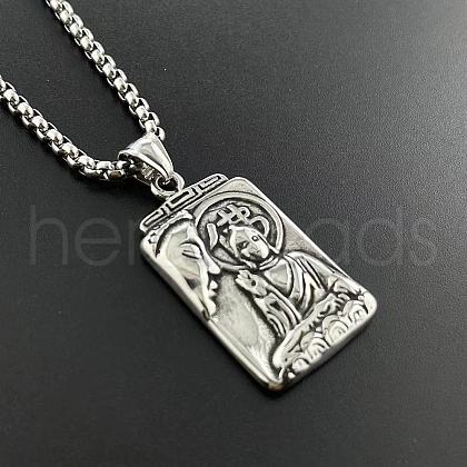 Vintage Stainless Steel Dual-sided Buddha Pendant Necklaces GQ0309-1