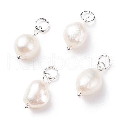 Grade B Natural Cultured Freshwater Pearl Charms X-PALLOY-JF01497-03-1