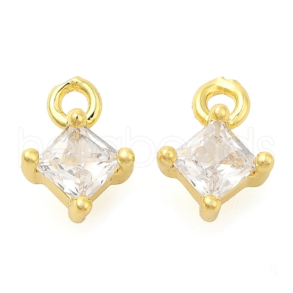 Rhombus Rack Plating Brass with Cubic Zirconia Pendants Charms KK-S396-24-1