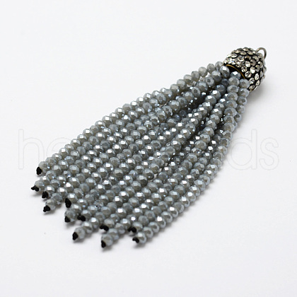 Electroplate Glass Bead Tassel Big Pendants X-EGLA-P023-14-1