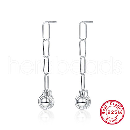 Anti-Tarnish Rhodium Plated 925 Sterling Silver Round Ball Dangle Stud Earrings LV8161-1-1