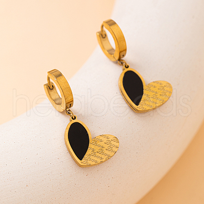 Vintage Fashion Stainless Steel & Shell Heart Hoop Earrings for Women UE3915-1-1