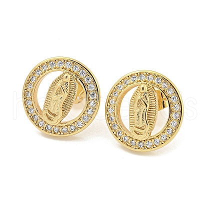 Brass Micro Pave Cubic Zirconia Ear Studs EJEW-P261-34G-1