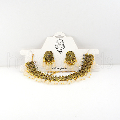 Oval Bohemian Style Alloy with Resin Tassel Pendant Necklace & Stud Earring Sets FS-WGB129C-01-1