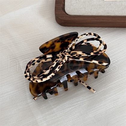 Leopard Bowknot Cellulose Acetate(Resin) Claw Hair Clips PW-WGD5118-01-1
