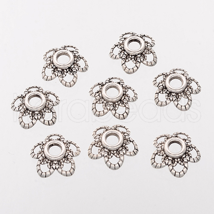 5-Petal Flower Tibetan Silver Fancy Bead Caps AA484-1