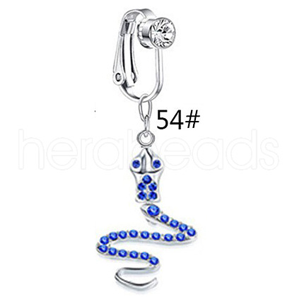 304 Stainless Steel Pave Medium Blue Cubic Zirconia Clip on Belly Rings FS-WGD716D-05-1