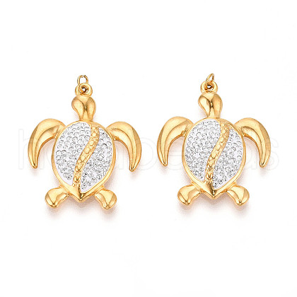Ion Plating(IP) 304 Stainless Steel Polymer Clay Rhinestone Pendants STAS-N115-17G-1