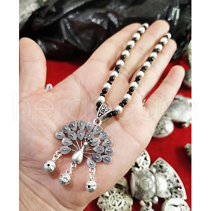 Ethnic Style Alloy Pendant Plastic Imitation Pearl Beaded Necklaces FS-WG6EDFA-05-1