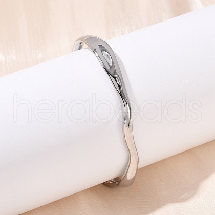 304 Stainless Steel Open Cuff  Bangles for Women BJEW-R019-03P-01-1