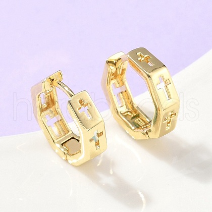 Hollow Cross Brass Hoop Earrings EJEW-Z102-41G-1