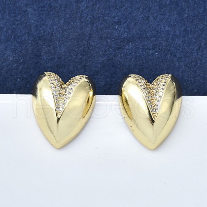 Brass Micro Pave Clear Cubic Zirconia Stud Earrings for Women EJEW-F363-06G-1