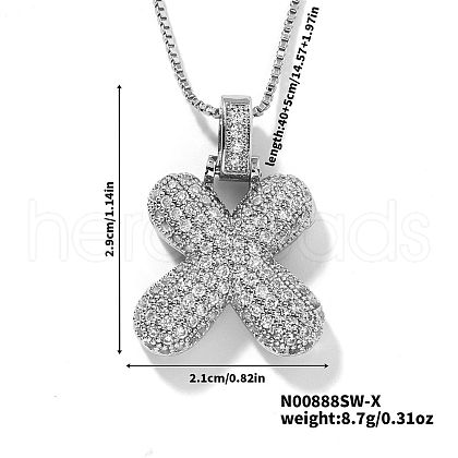 Elegant Brass Micro Pave Clear Cubic Zirconia 3D Initial Necklaces DV4415-47-1
